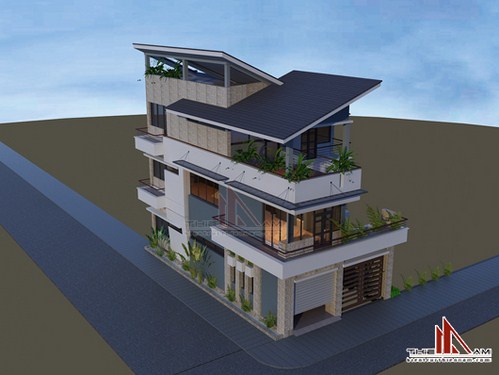 Thiết kế kiến trúc biệt thự phố 3 tầng 2 mặt tiền anh Sơn